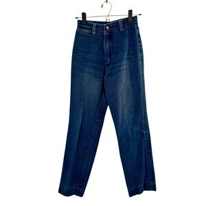 Women’s Dark Blue Vintage High Rise Straight Leg Denim Jeans With Hidden Pocket.